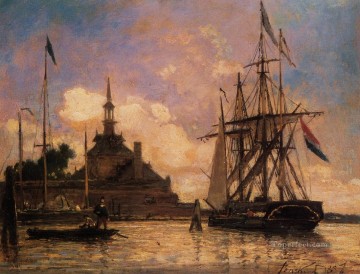 ヨハン・ジョンキント Painting - ロッテルダム港の船の海の風景 ヨハン・バルトルト・ヨンカインド